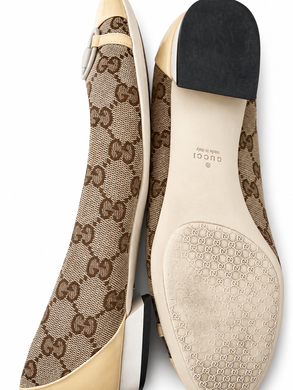 Gucci Monogram Ballet Flats Beige Brown GG Logo Horsebit Shoes Women’s 10 - Picture 6 of 11